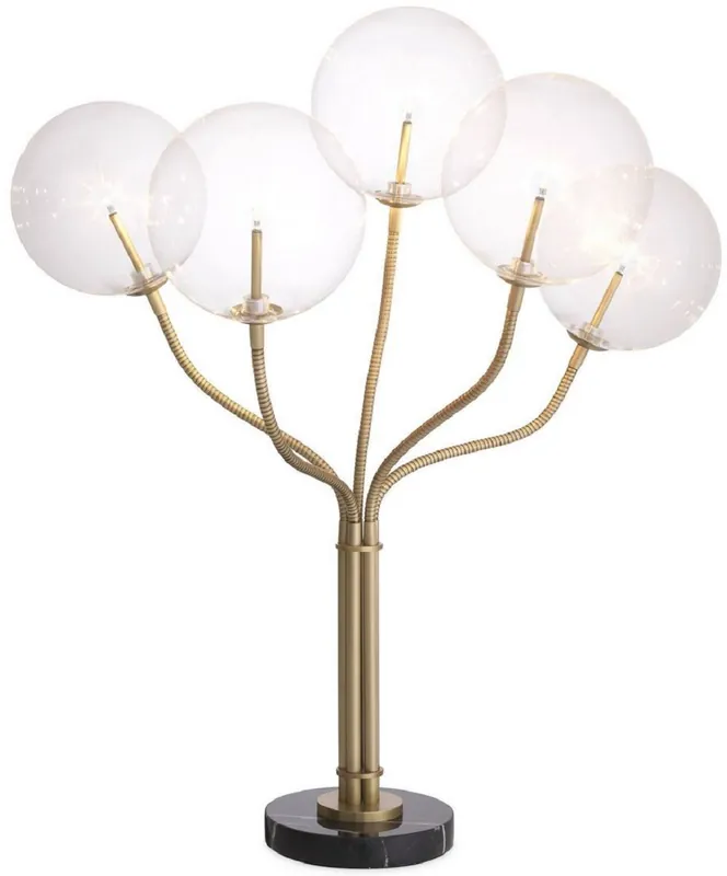Casa Padrino lampe de table halogène de luxe laiton antique / noir Ø 55 x H. 80 cm - Lampe de table en métal dimmable avec abat-jour rond en verre et base en marbre - Collection de Luxe Direkt Vom Hersteller