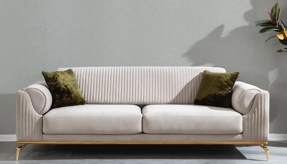Nur Für Kurze Zeit Casa Padrino canapé Art Déco de luxe gris clair / marron / or 230 x 100 x H. 92 cm - Canapé de salon noble avec coussins décoratifs - Mobilier Art Déco de Luxe