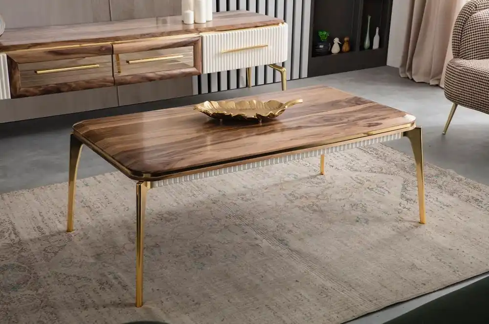 Bestpreis Casa Padrino table basse Art Déco de luxe marron / or 117 x 62 x H. 45 cm - Table de salon élégante - Mobilier de Salon Art Déco