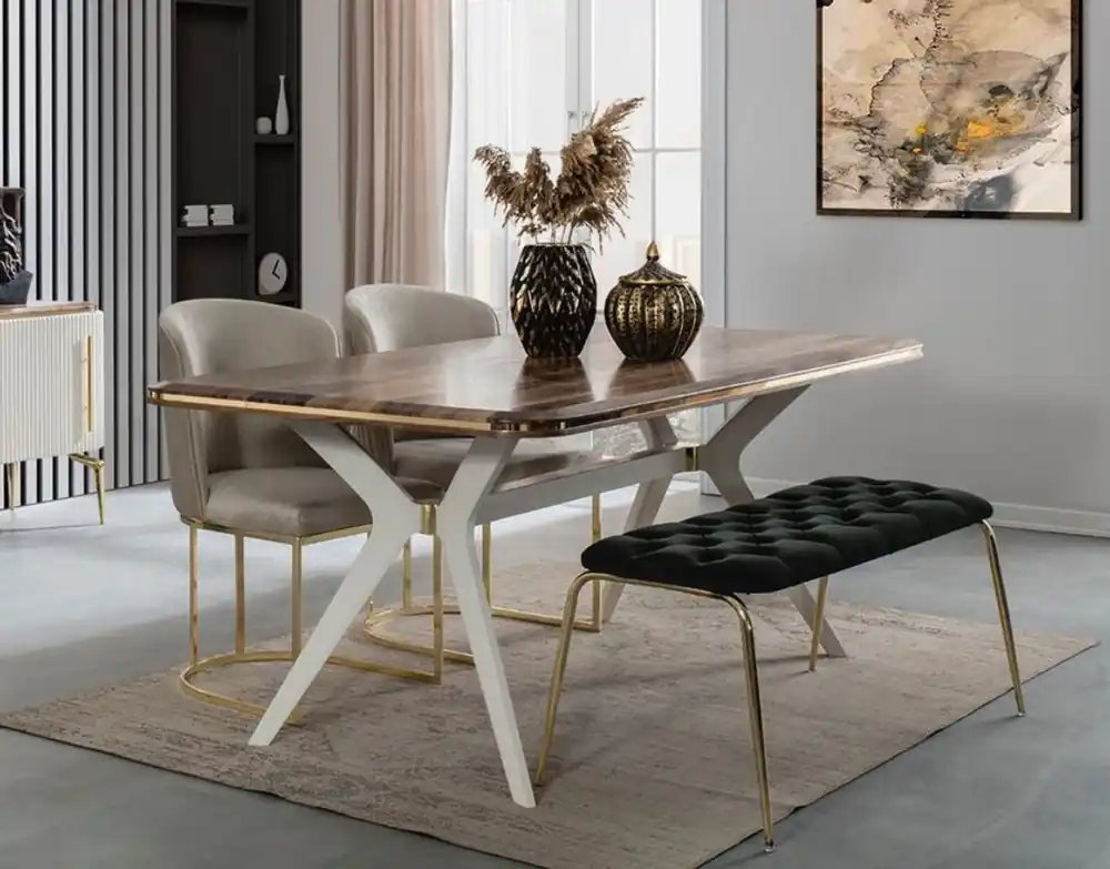 Casa Padrino ensemble de salle à manger Art Déco de luxe - 1 Table à Manger et 4 Chaises de Salle à Manger et 1 Banc - Mobilier Art Déco Sale