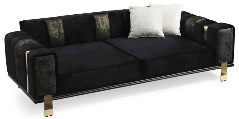 Casa Padrino canapé de salon de luxe avec dossier réglable noir / or 223 x 93 x H. 76 cm - Meubles de Salon - Meubles de Luxe Sofort Bestellen