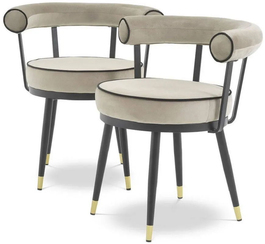 Markenprodukt Casa Padrino ensemble de chaises de salle à manger grège / noir / laiton 66 x 59 x H. 70 cm - Chaises de salle à manger en velours fin - Mobilier de salle à manger