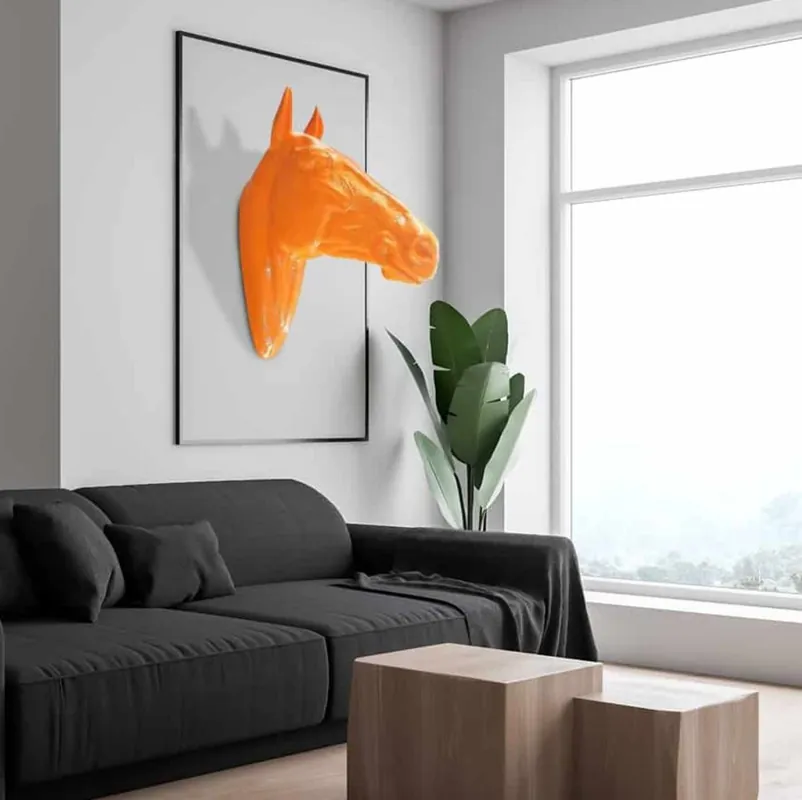 Casa Padrino sculpture de décoration murale de luxe tête de cheval orange 22 x 57 x H. 76 cm - Figurine de décoration résistante aux intempéries - Décoration de Salon Jardin Terrasse Angebot