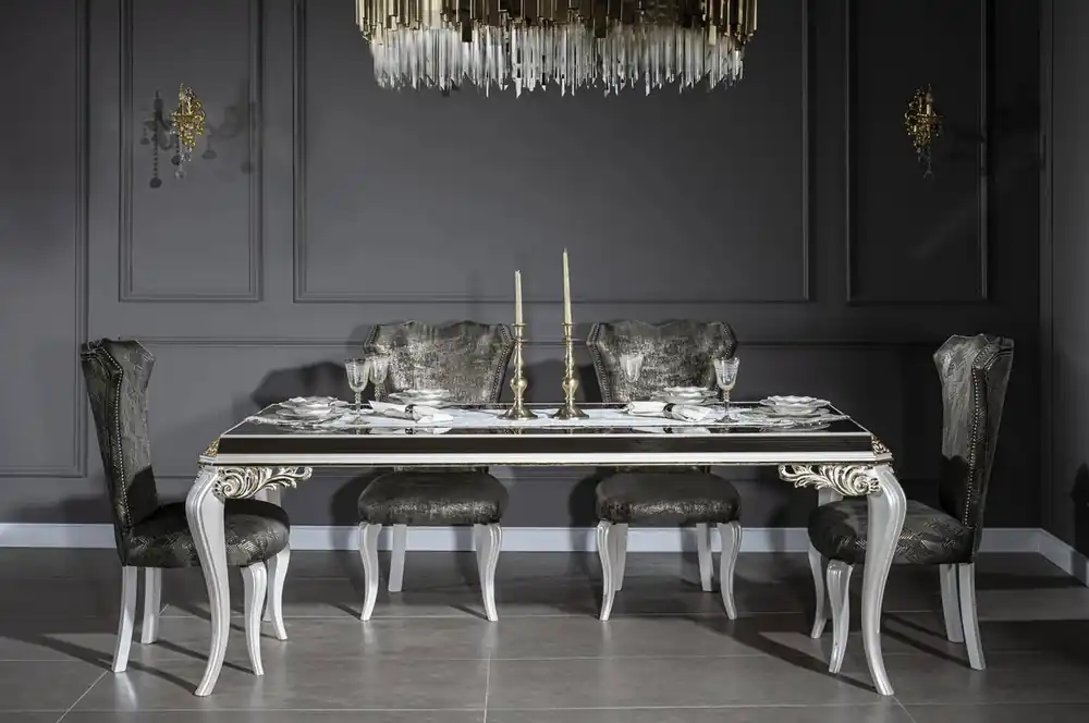 Preiswert Casa Padrino ensemble de salle à manger baroque de luxe vert / or / blanc - 1 Table à Manger avec Plateau en Verre et 6 Chaises de Salle à Manger - Mobilier de salle à manger de style baroque nobles