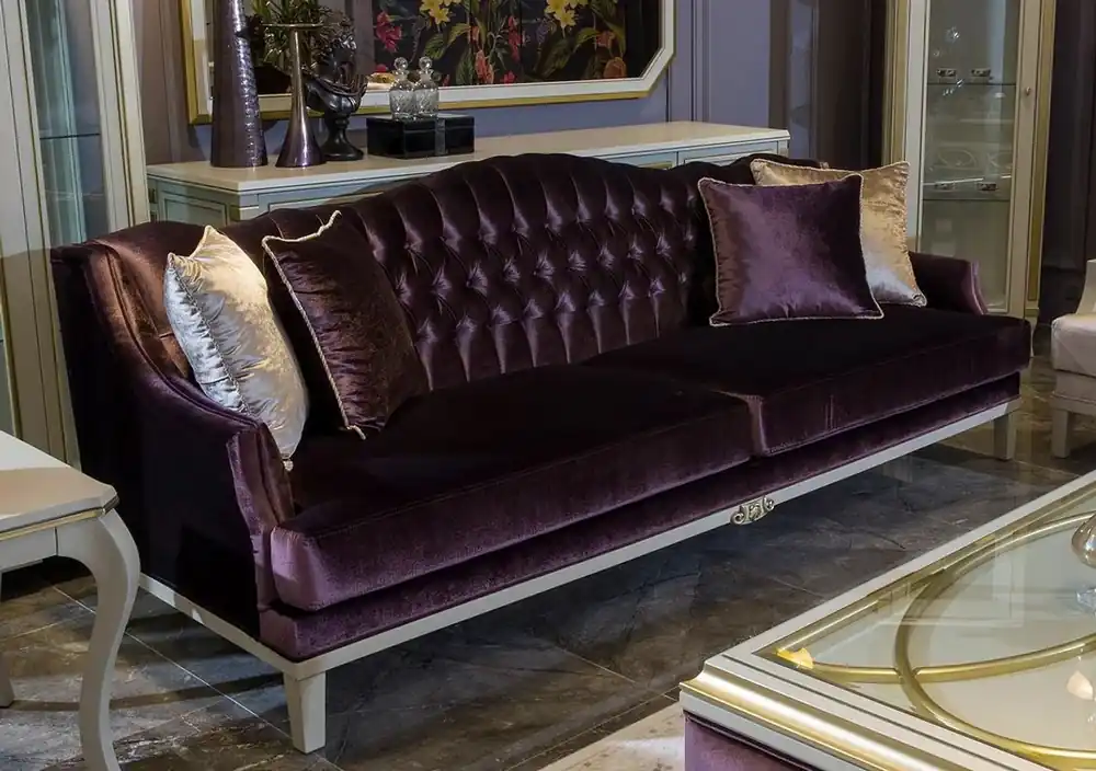 Knallerangebot Casa Padrino canapé baroque de luxe violet / blanc / or 239 x 83 x H. 91 cm - Canapé de salon noble avec coussins décoratifs - Mobilier de salon baroque