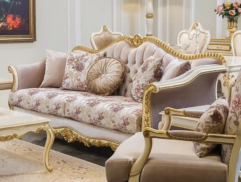 Sofort Bestellen Casa Padrino canapé de salon baroque de luxe rose / blanc / or 228 x 88 x H. 108 cm - Canapé de salon noble avec motif fleuri et coussins décoratifs - Mobilier de salon baroque