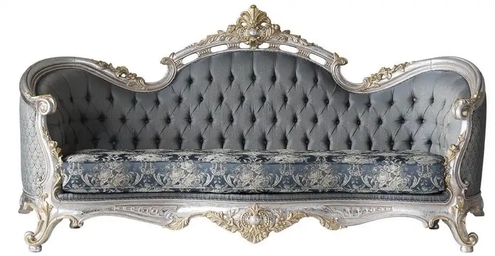 Sofort Bestellen Casa Padrino canapé de salon baroque de luxe avec coussins décoratifs gris / bleu / argent / or 250 x 95 x H. 125 cm - Noble & Magnificent