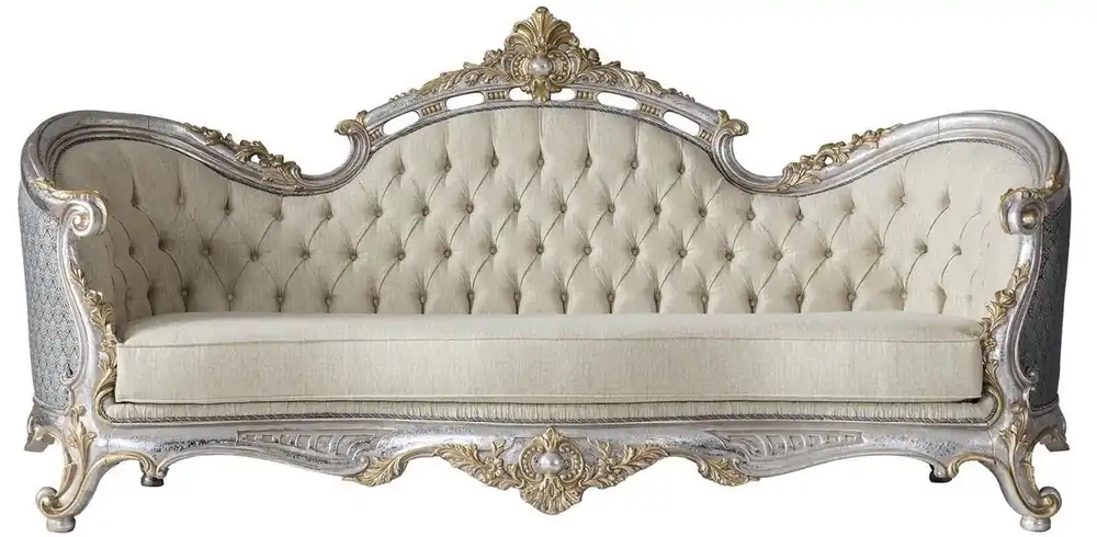 Casa Padrino canapé de salon baroque de luxe avec coussins décoratifs crème / bleu / argent / or 250 x 95 x H. 125 cm - Noble & Magnificent Aktuell
