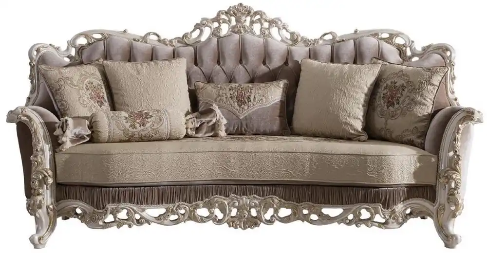 Casa Padrino canapé de salon baroque de luxe avec coussins décoratifs marron / beige / blanc / or 240 x 90 x H. 120 cm - Mobilier de salon baroque noble Online Kaufen