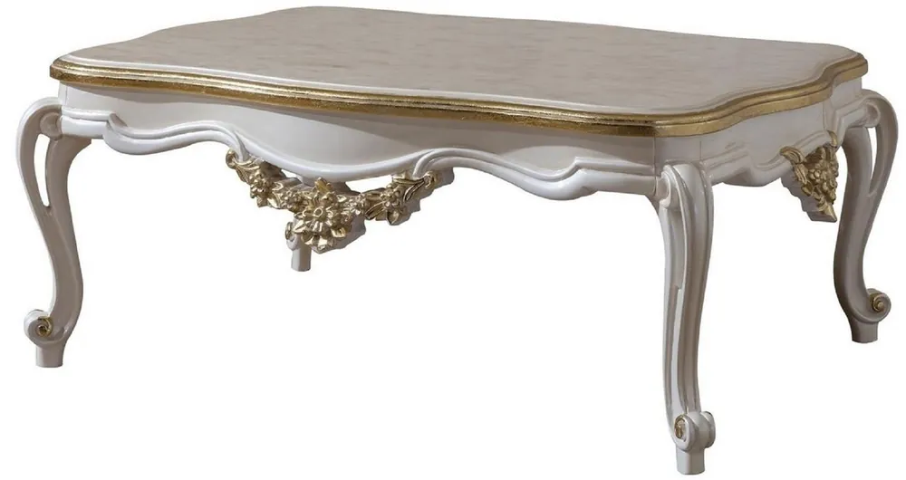 Super-Preis Casa Padrino table basse baroque de luxe blanc / or 130 x 90 x H. 47 cm - Magnifique table de salon en bois massif de style baroque - Mobilier Baroque