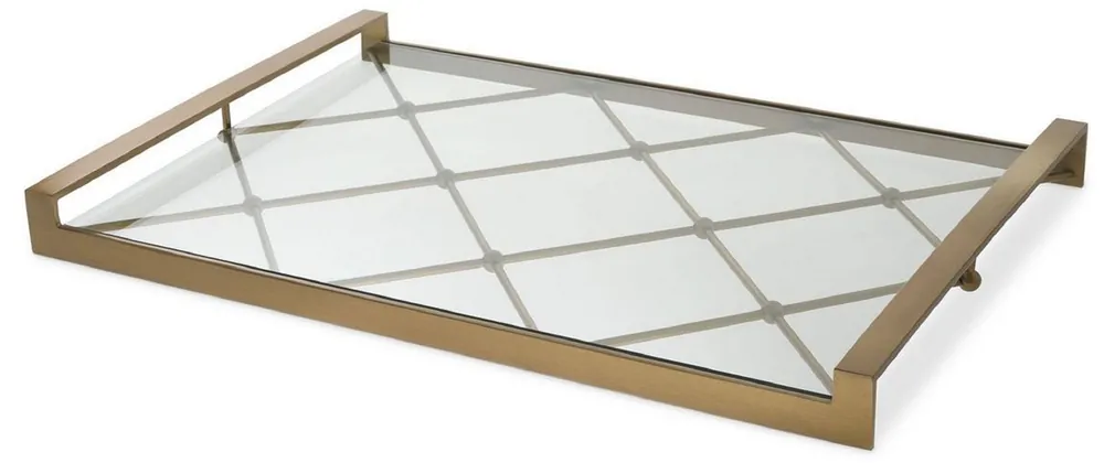 Heißes Angebot Casa Padrino plateau de service de luxe laiton 48 x 34 x H. 4 cm - Plateau en acier inoxydable avec plateau en verre trempé - Accessoires Gastronomiques - Qualité de Luxe