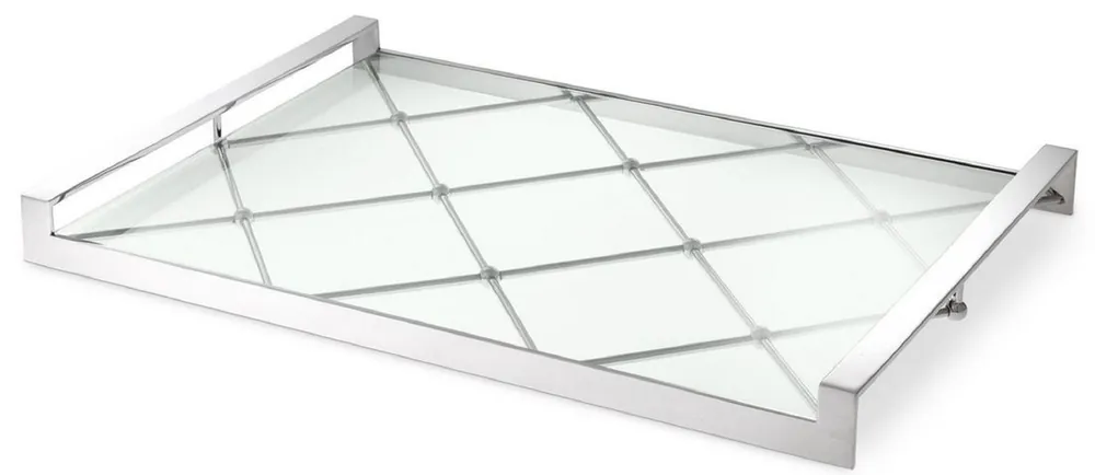 Ausverkauf Casa Padrino plateau de service de luxe argent 48 x 34 x H. 4 cm - Plateau en acier inoxydable avec plateau en verre trempé - Accessoires Gastronomiques - Qualité de Luxe