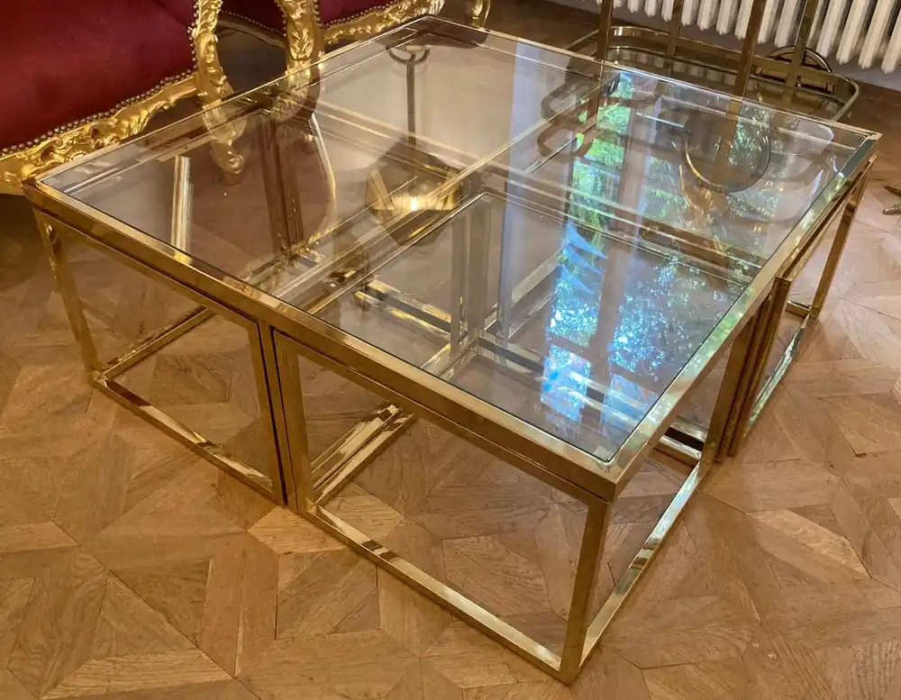 Begrenztes Angebot Casa Padrino luxury coffee table gold 100 x 100 x H. 40 cm - Square living room table with 4 pull out side tables - Living room furniture - Luxury furniture - Luxury furnishings