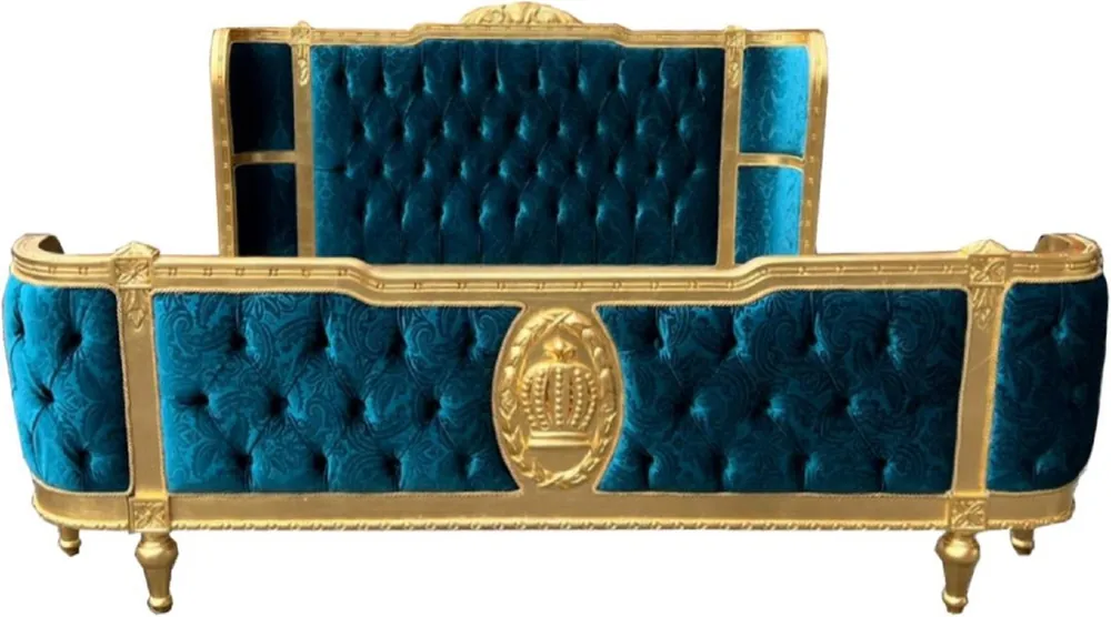 Pompöös by Casa Padrino luxury baroque double bed turquoise pattern / gold - Pompous baroque bed designed by Harald Glööckler - Bedroom furniture in baroque style - Baroque furniture Schnäppchen