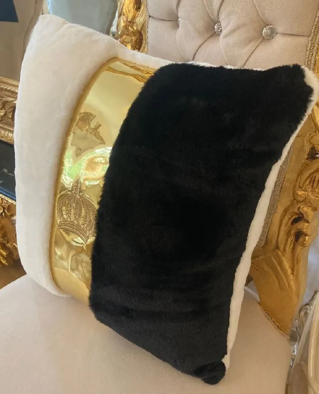 Finale Aktion Harald Glööckler luxury decorative pillow Pompöös by Casa Padrino white / black / gold - Glööckler pillows - Designer decorative pillows - Harald Glööckler designer decorative accessories