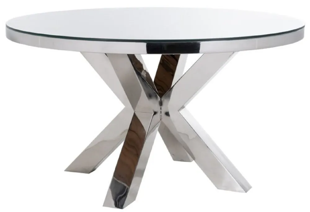 Top-Preis Casa Padrino luxury dining table silver / brown Ø 140 x H. 75 cm - Round stainless steel kitchen table with solid wood table top and glass top - Dining room furniture - Luxury furniture