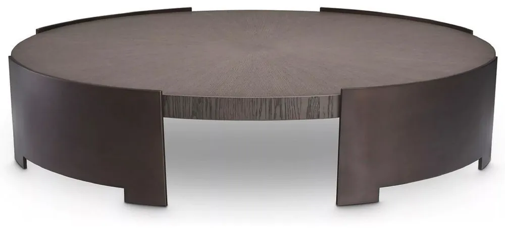 Preiswert Casa Padrino luxury coffee table gray / bronze Ø 118.5 x H. 24.5 cm - Round living room table with solid wood table top - Living room furniture - Solid wood furniture - Luxury furniture