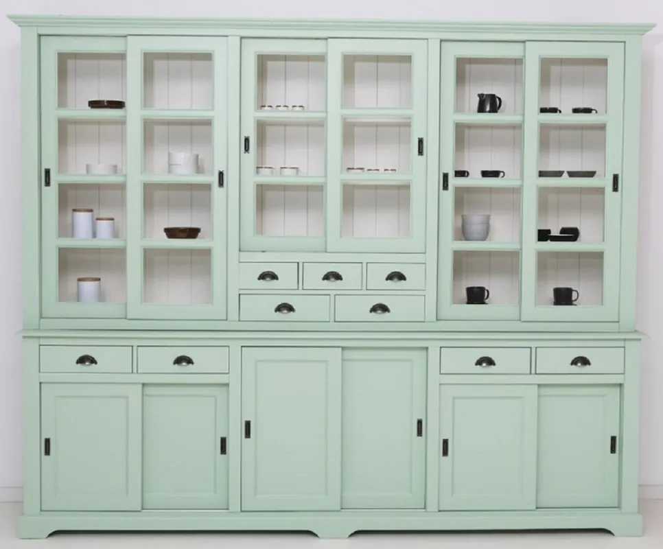 Casa Padrino country style dining room cabinet mint green / white 280 x 55 x H. 225 cm - Solid wood kitchen cabinet - Dining room furniture in country style - Country style furnishings Günstig