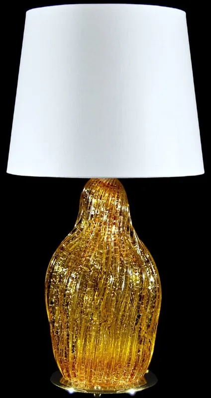 Jetzt Bestellen Casa Padrino luxury table lamp yellow / silver / white Ø 20 x H. 40 cm - Glass desk lamp with round lampshade - Luxury table lamps - Luxury desk lamps - Luxury lights - Luxury desk lights