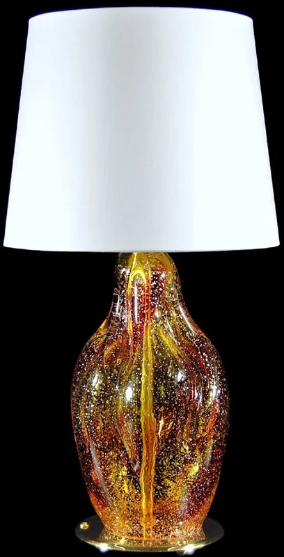 Casa Padrino luxury table lamp red / yellow / silver / white Ø 20 x H. 40 cm - Glass desk lamp with round lampshade - Luxury table lamps - Luxury desk lamps - Luxury lights - Luxury desk lights Abverkauf