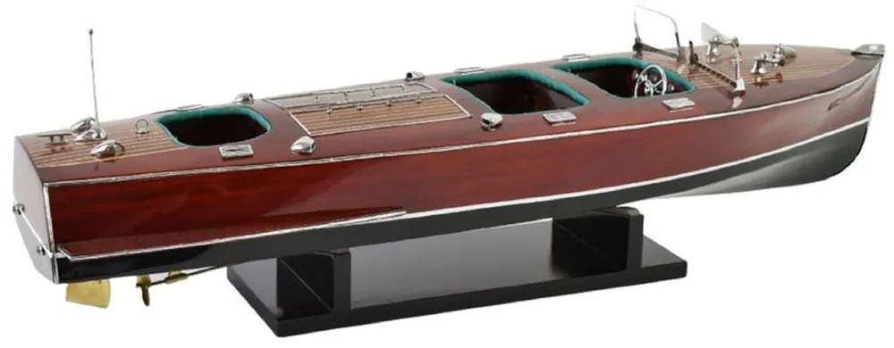 Ausverkauf Casa Padrino luxury speedboat Chris Craft with solid wood stand brown / black 81 x 23 x H. 23 cm - Handmade decorative boat - Wooden boat - Model boat - Racing boat - Living room decoration accessories