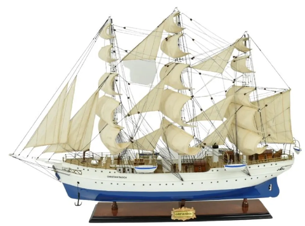 Casa Padrino luxury sailing ship Christian Radich white / blue 97 x 30 x H. 70 cm - Handmade decorative ship - Wooden ship - Model ship - Decorative accessories - Luxury living room decoration Echt