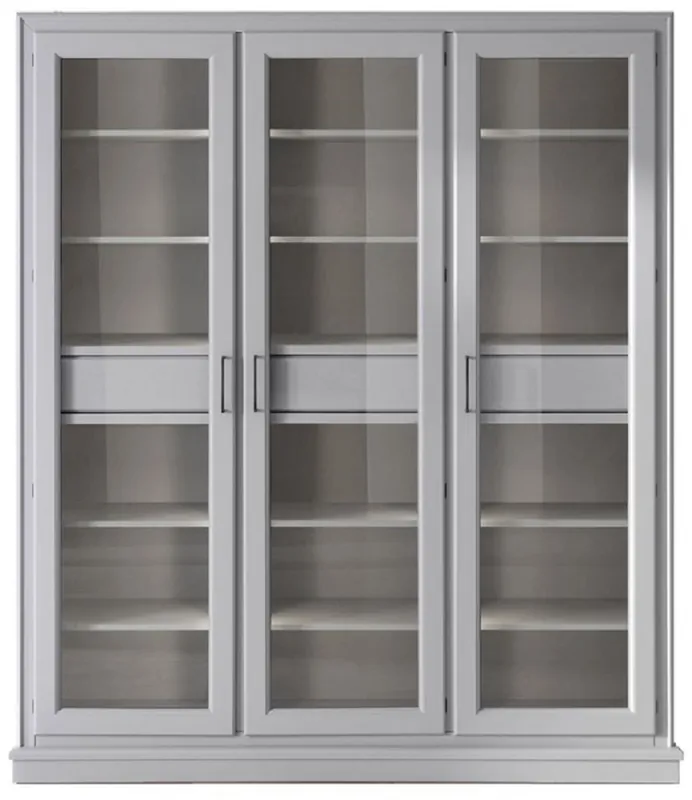 Casa Padrino luxury bookcase with 3 doors and LED lighting gray 200 x 45 x H. 230 cm - Solid wood cabinet - Living room cabinet - Shelf cabinet - Office cabinet - Luxury furniture Saisonangebot
