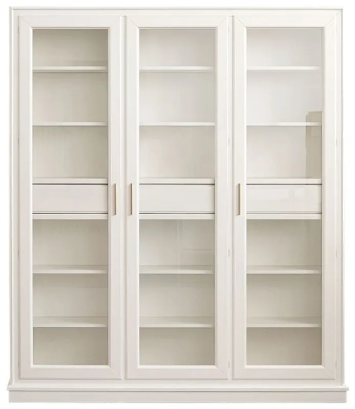 Casa Padrino luxury bookcase with 3 doors and LED lighting white 200 x 45 x H. 230 cm - Solid wood cabinet - Living room cabinet - Shelf cabinet - Office cabinet - Luxury furniture Neue Kollektion