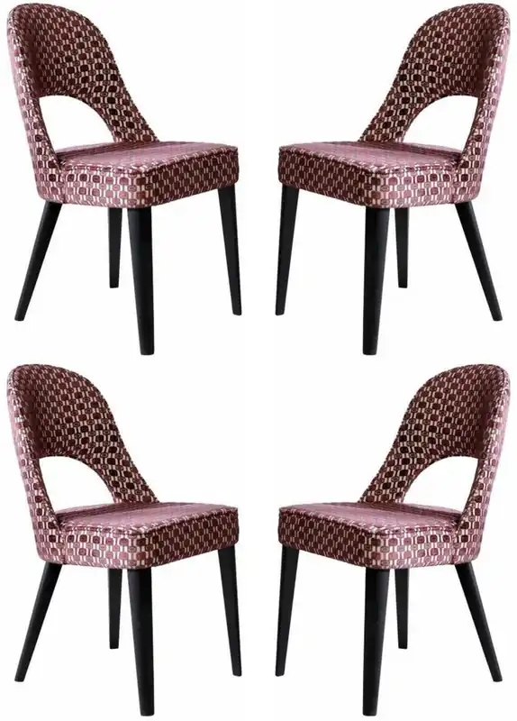 Casa Padrino luxury Art Deco dining chair set of 4 red / white / black 49 x 61 x H. 89 cm - Elegant kitchen chairs with pattern - Dining room furniture - Luxury furniture - Art Deco furniture Preis Gesenkt
