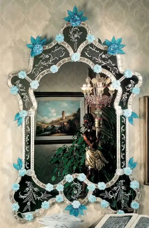 Casa Padrino luxury baroque mirror blue / light blue - Magnificent wall mirror in the venetian style - Castle furniture - Baroque furniture - Luxury furniture in baroque style - Made in Italy Highlight