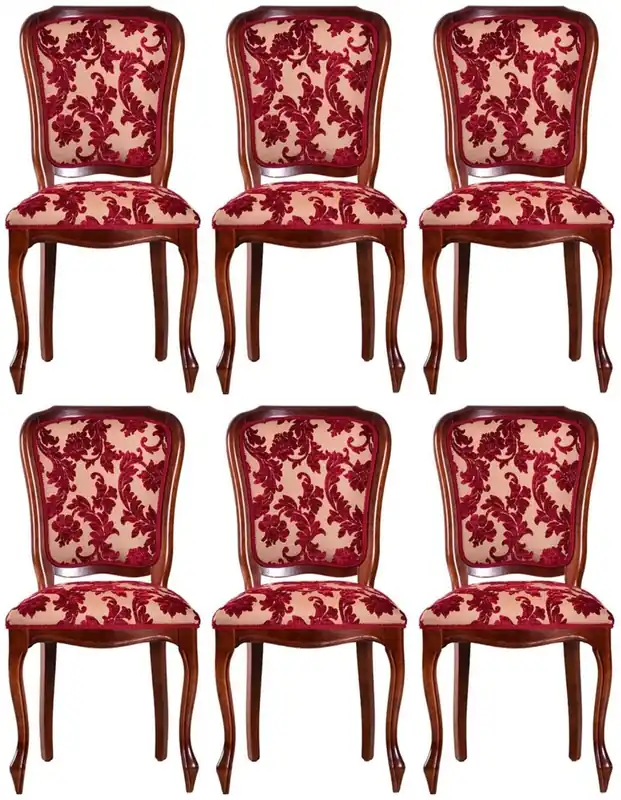 Casa Padrino luxury Art Nouveau dining chair set of 6 bordeaux red / cream / brown 49 x 57 x H. 99 cm - Elegant kitchen chairs with pattern - Baroque & Art Nouveau dining room furniture Schneller Versand