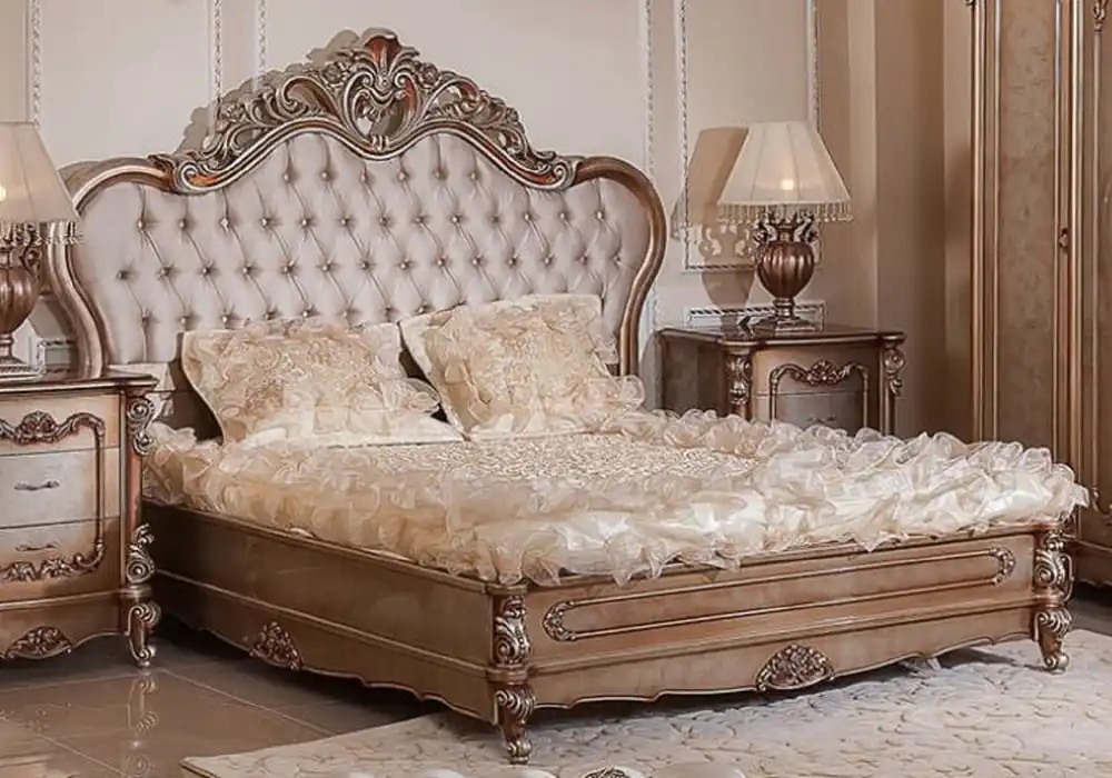 Casa Padrino luxury baroque double bed gray / copper / silver - Magnificent solid wood bed - Luxury bedroom furniture baroque style - Baroque furniture - Baroque furnishings - Noble & Magnificent Top-Angebot