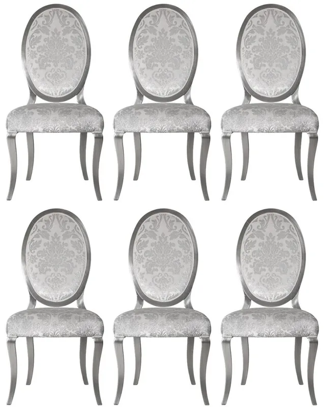 Casa Padrino luxury Art Nouveau dining chair set of 6 silver / gray / silver 51 x 48 x H. 106 cm - Elegant kitchen chairs with pattern - Baroque & Art Nouveau dining room furniture - Luxury quality Markenprodukt
