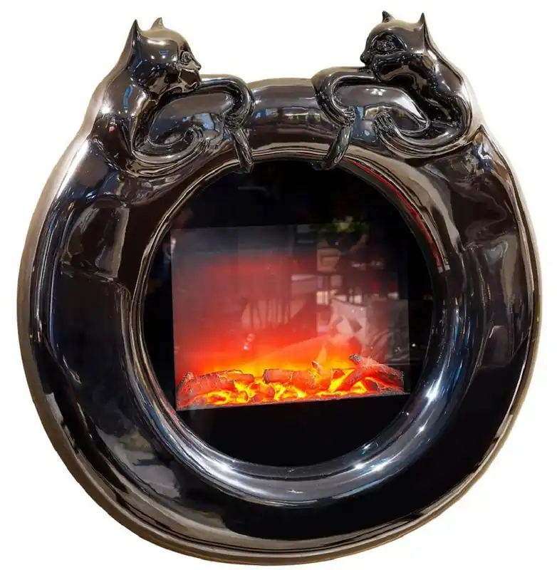 Casa Padrino luxury electric wall fireplace high gloss black Ø 76 cm - Round LED electric fireplace - Bedroom wall fireplace - Living room wall fireplace - Luxury quality - Made in Italy Sofort Bestellen