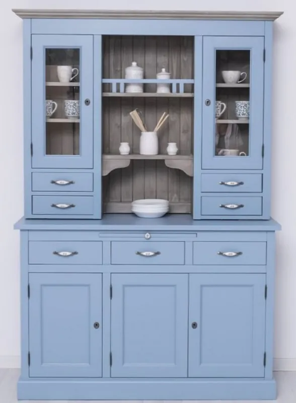 Casa Padrino country style dining room cabinet light blue / gray 137 x 50 x H. 197 cm - Solid wood kitchen cabinet - Dining room furniture in country style - Country style furnishings Bestpreis