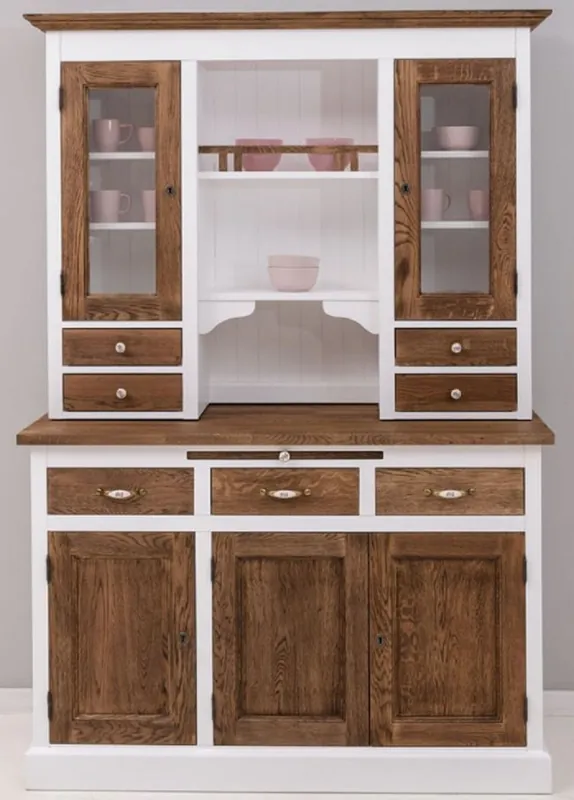 Casa Padrino country style dining room cabinet white / dark brown 137 x 50 x H. 197 cm - Solid wood kitchen cabinet - Dining room furniture in country style - Country style furnishings Neue Ware