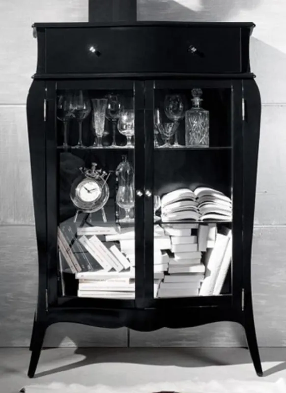 Angebot Casa Padrino luxury baroque display cabinet high gloss black - Solid wood showcase with 2 glass doors and drawer - Luxury furniture in baroque style - Baroque furniture - Baroque furnishings