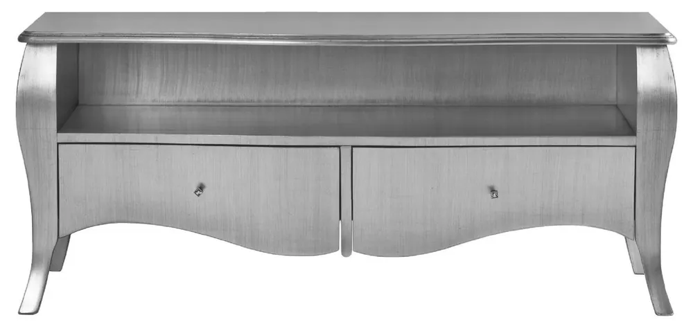 Markenware Casa Padrino luxury baroque TV cabinet silver - Handmade solid wood sideboard with 2 drawers - Luxury furniture in baroque style - Baroque furniture - Baroque furnishings - Noble & Magnificent