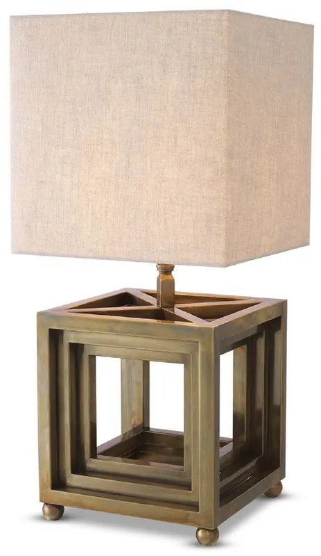 Letzte Chance Casa Padrino luxury table lamp vintage brass / beige 30 x 30 x H. 65.5 cm - Desk lamp with square lampshade - Luxury table lamps - Luxury desk lamps - Luxury lights - Luxury desk lights