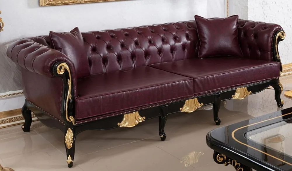 Sonderaktion Casa Padrino luxury baroque Chesterfield leather sofa bordeaux red / black / gold - Magnificent living room genuine leather sofa - Baroque Chesterfield leather furniture - Furniture baroque style