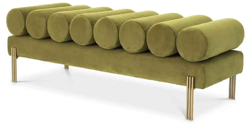 Billig Casa Padrino luxury velvet bench vintage green / brass 130 x 45 x H. 42 cm - Living room bench - Bedroom bench - Living room furniture - Bedroom furniture - Luxury furniture - Luxury furnishings
