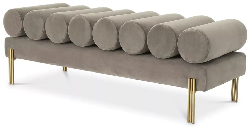 Expressversand Casa Padrino luxury velvet bench gray / brass 130 x 45 x H. 42 cm - Living room bench - Bedroom bench - Living room furniture - Bedroom furniture - Luxury furniture - Luxury furnishings