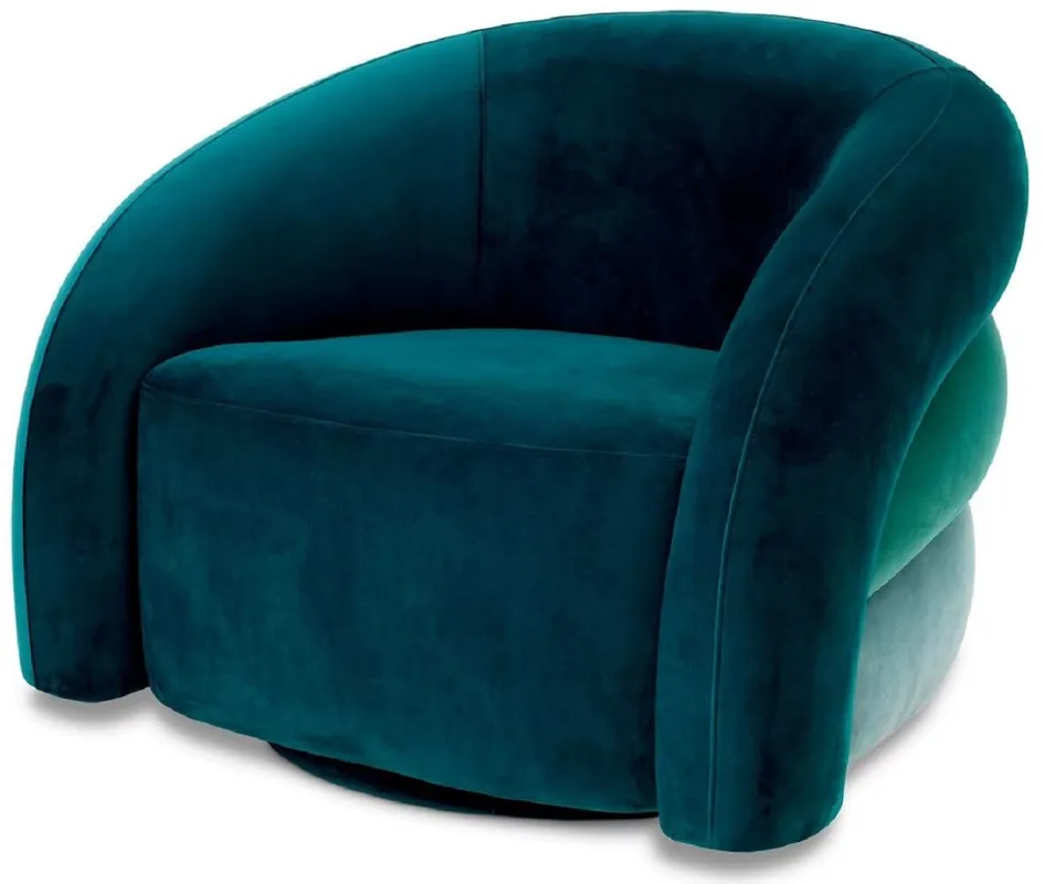 Casa Padrino luxury swivel armchair green / turquoise / blue / black 91 x 80 x H. 66 cm - Living room armchair - Living room furniture - Luxury furniture - Luxury furnishings Billig