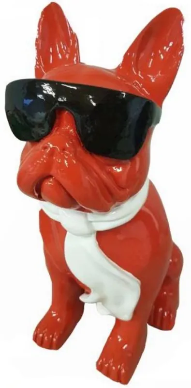 Casa Padrino luxury decorative sculpture dog bulldog red / white / black H. 120 cm - Large decorative figure - XXL decorative sculpture - XXL decorative figure - Luxury XXL figures Geprüft