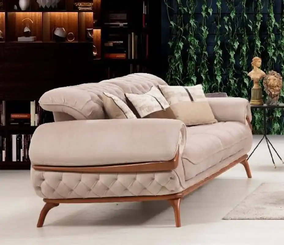 Preiswert Casa Padrino luxury Chesterfield living room sofa with adjustable backrests beige / brown - Chesterfield living room furniture - Living room furniture - Luxury furniture - Luxury furnishings