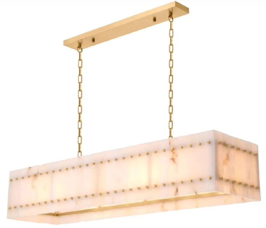 Casa Padrino luxury chandelier antique brass / alabaster 140.5 x 39 x H. 27 cm - Rectangular living room metal chandelier with alabaster lampshade - Luxury quality - Luxury furniture Neue Kollektion