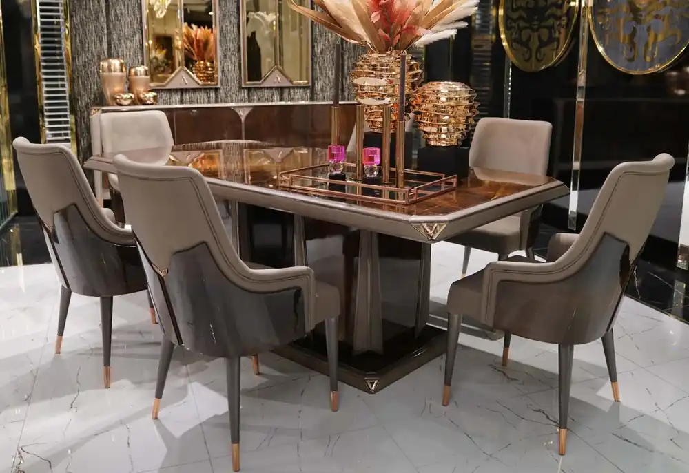 Casa Padrino luxury dining room set dark brown / gray / copper - 1 Luxury Dining Table & 6 Luxury Dining Chairs - Dining room furniture - Luxury furniture - Luxury dining room furnishings Neuheit
