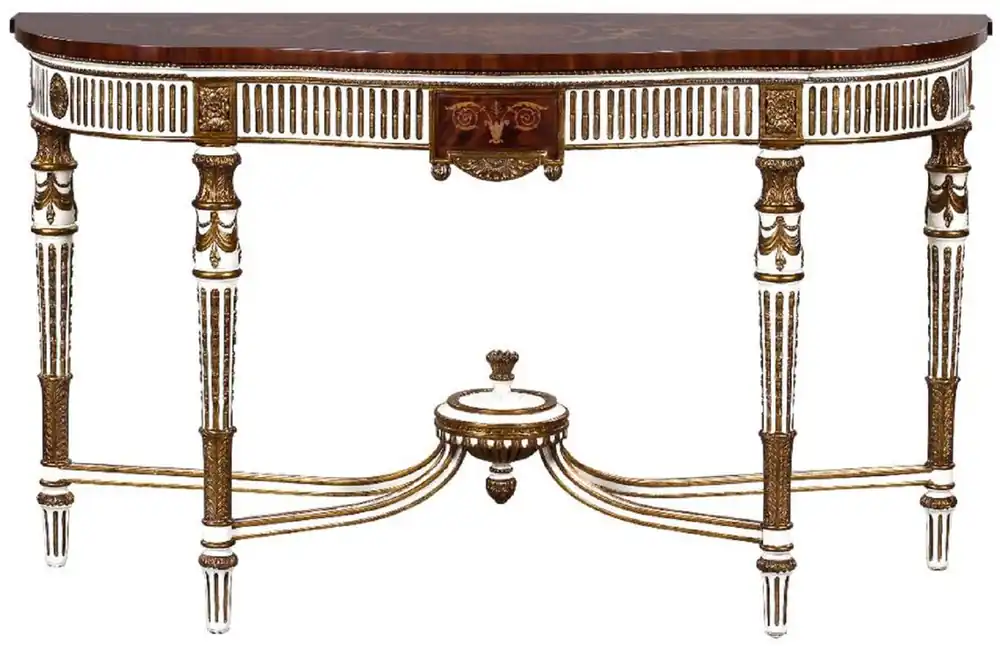 Neu Casa Padrino luxury baroque console white / brown / gold - Handmade solid wood console table with drawer - Luxury living room furniture in baroque style - Baroque furniture - Baroque furnishings