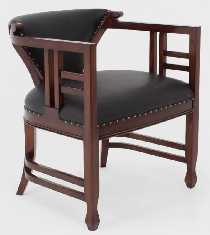 Letzte Chance Casa Padrino luxury Art Nouveau leather armchair black / dark brown - Genuine leather living room armchair - Leather furniture - Art Nouveau Furniture - Luxury furniture in Art Nouveau style