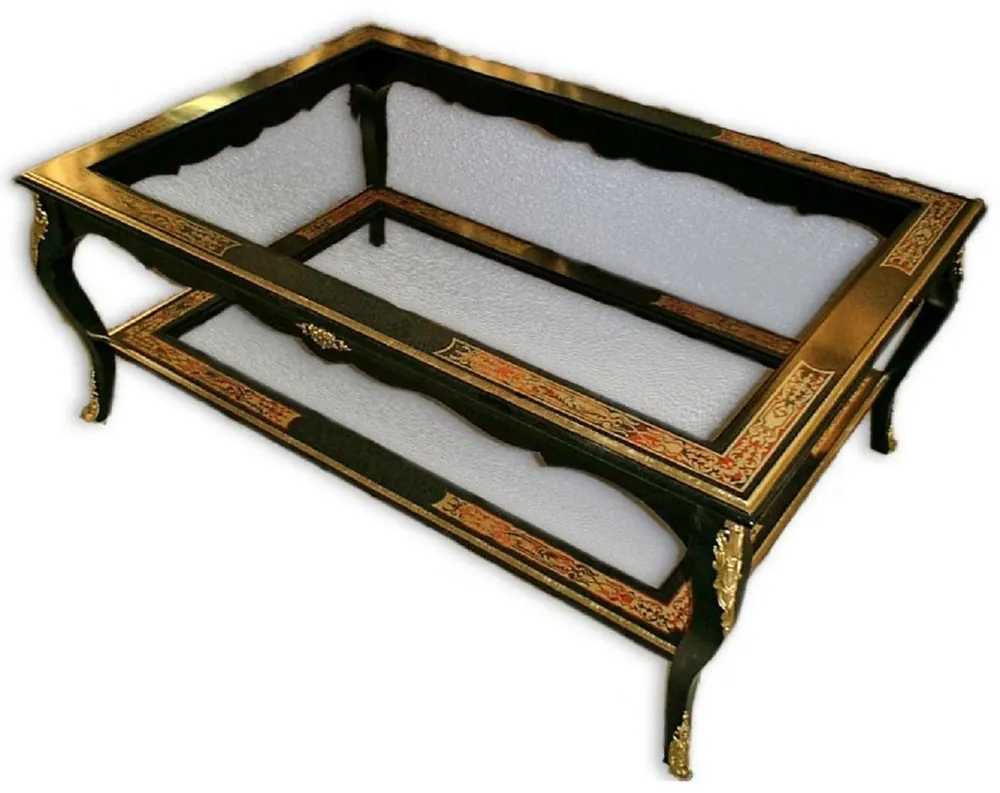 Casa Padrino table basse boulle baroque de luxe noir / rouge / or 120 x 70 x H. 45 cm - Table de salon en bois massif fait main avec plateaux en verre - Meubles baroques nobles Neu Im Sortiment